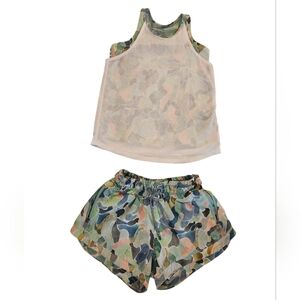 Athleta Pastel Multicolor Camouflage Athletic Shorts & Tank Set-Girl's Size XS 6